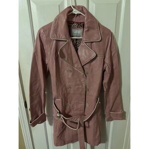 Wilsons Leather Maxima Womens Pink Leather Trench Coat Belted Leopard Lining S